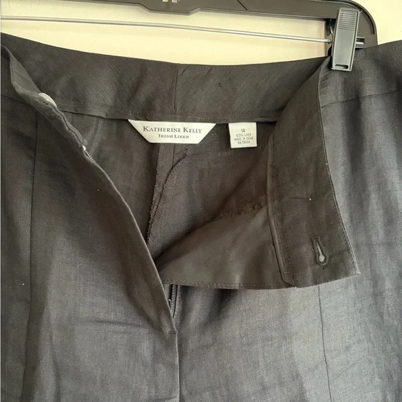 Katherine Kelly Irish Linen Black Straight Leg Trousers Size 14 - Picture 4 of 5
